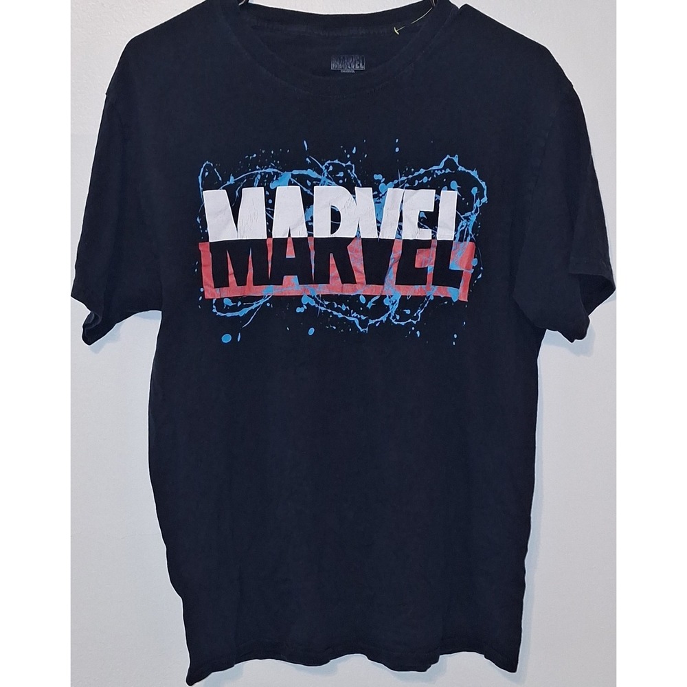 Marvel Black Logo Graphic Print Cotton Crew Neck Short Sleeve T-Shirt Men's M
